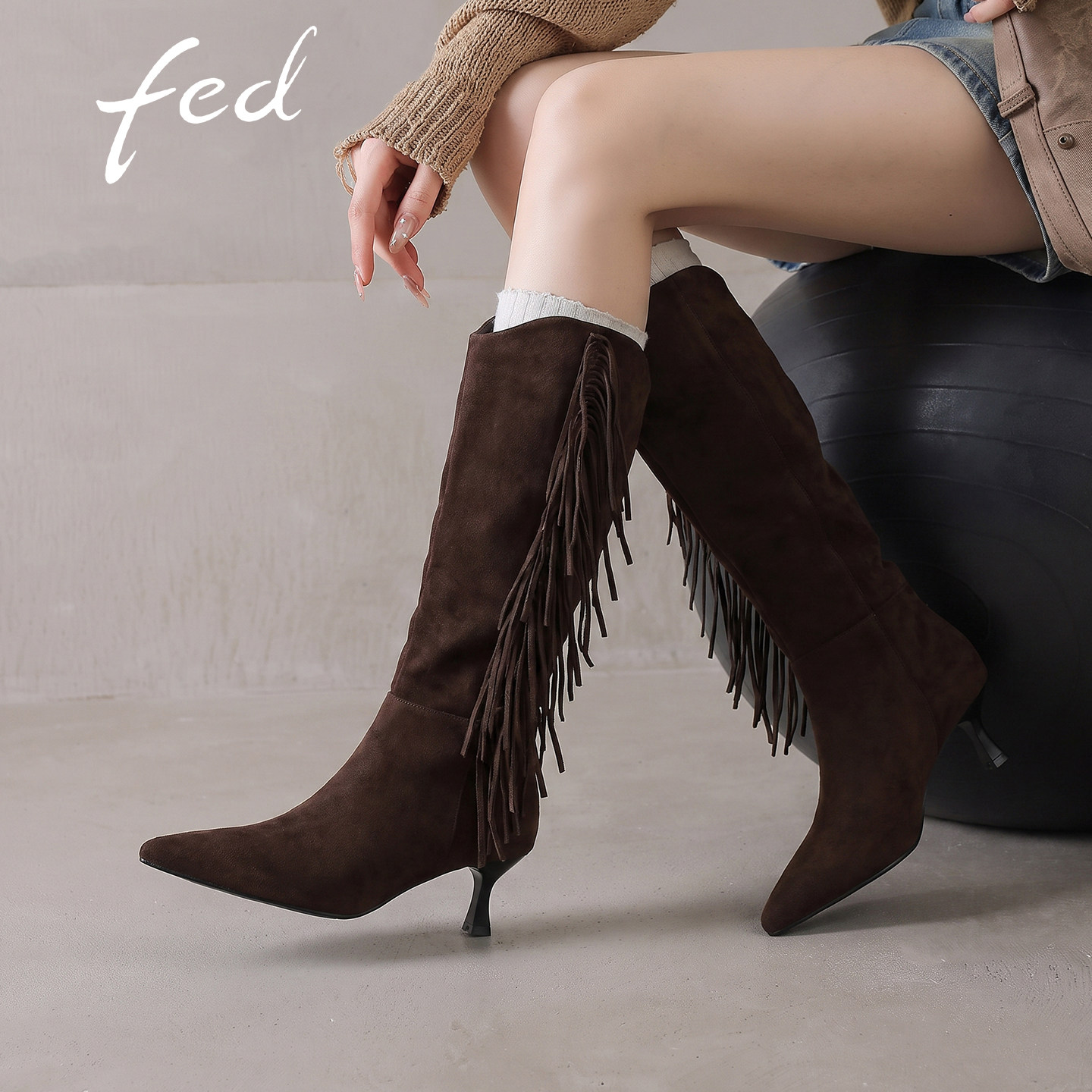 fed美拉德西部牛仔长筒靴女