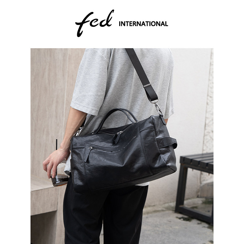 fed 超大容量植鞣头层牛皮男士包包旅行手提包斜垮包真皮BFA9344