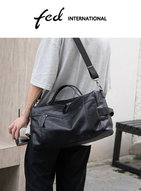 fed 超大容量植鞣头层牛皮男士包包旅行手提包斜垮包真皮BFA9344