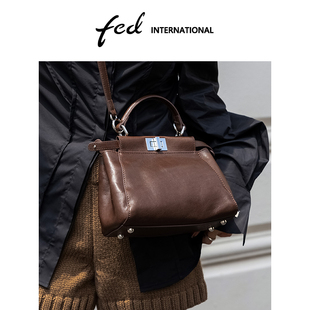 fed植鞣牛皮凯莉包头层牛皮大容量单肩手提斜挎包包女真皮BFA9040