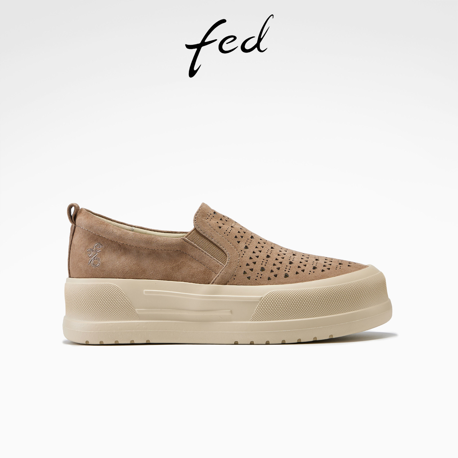 fed一脚蹬增高鞋夏季新款女鞋静谧棕迹松糕鞋厚底板鞋女款YAB890