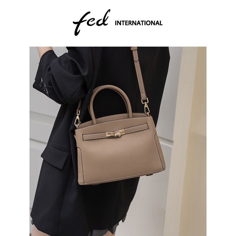 fed头层牛皮铂金包时尚百搭大容量单肩斜挎手提包真皮女包BFA8
