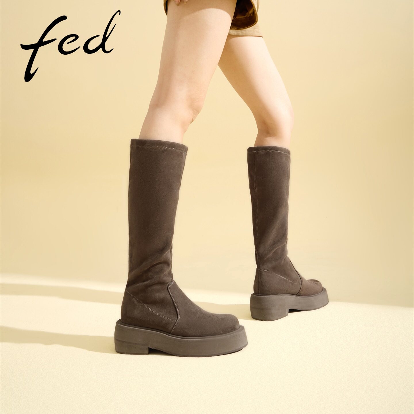fed长筒靴女秋季增高不累脚