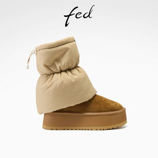 S1114 女靴俩穿雪地靴加绒厚底棉靴女款 ZC733 新款 fed保暖短靴冬季