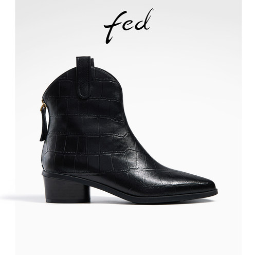 粗跟靴子女短筒靴西部切尔西靴