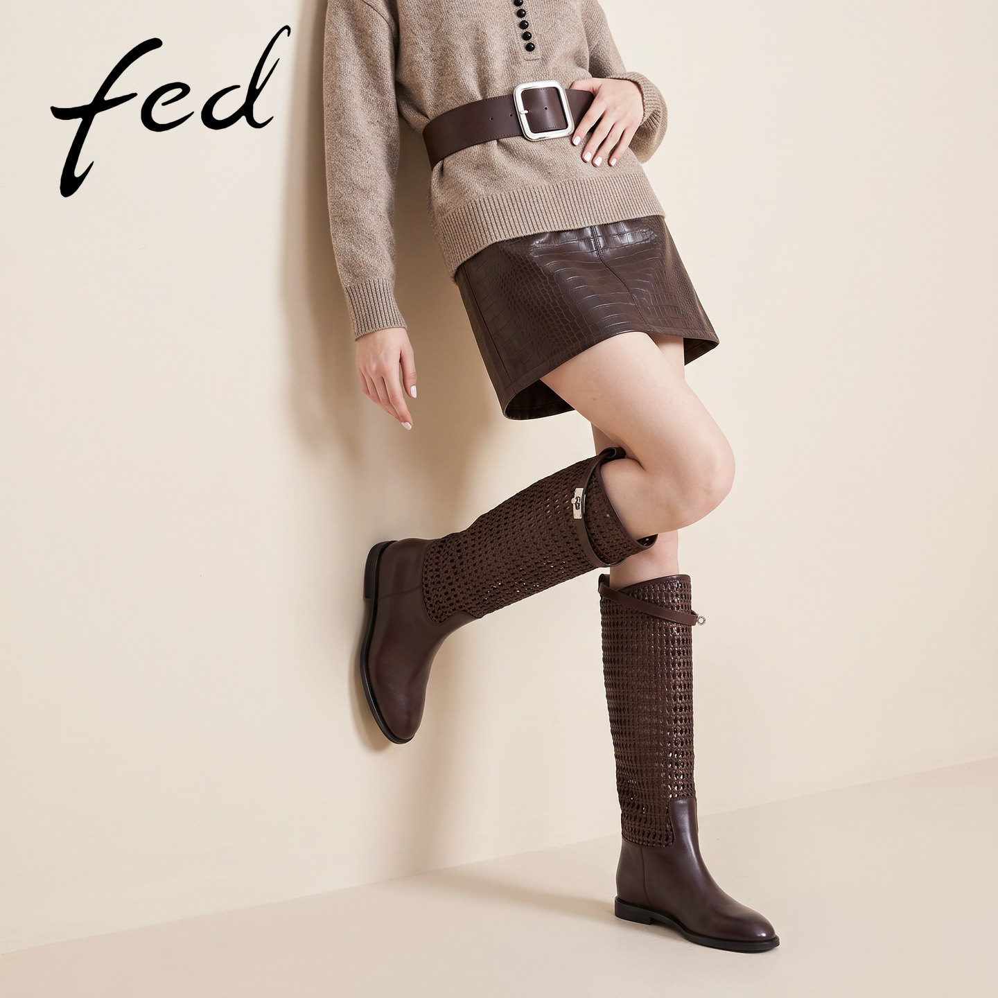 fed镂空骑士靴女秋季新款女靴