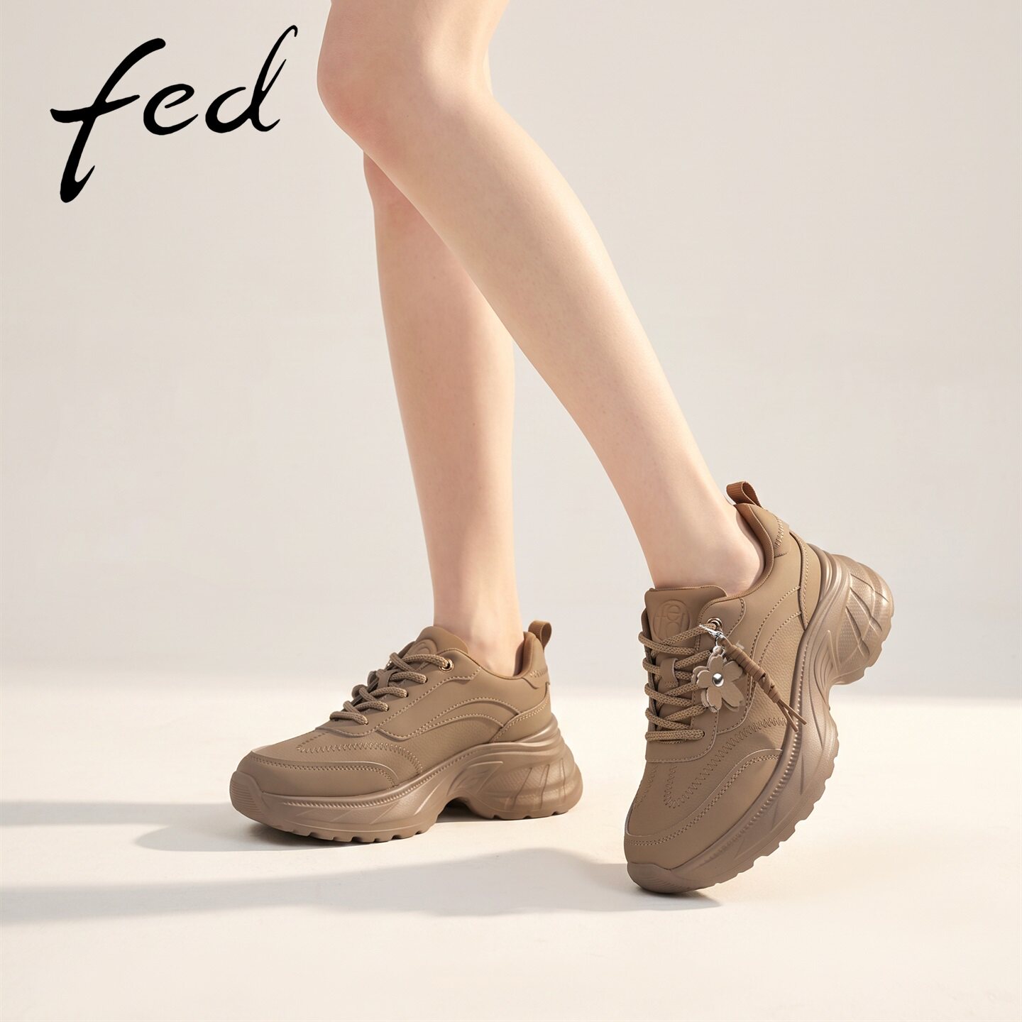 fed杏色老爹鞋增高秋季新款女鞋