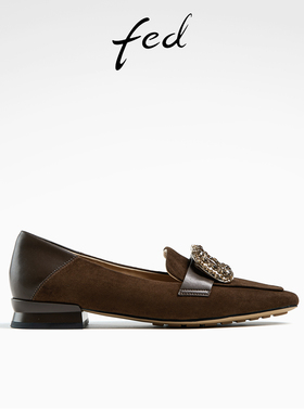 fed复古深口单鞋女秋季新款女鞋水钻低跟通勤鞋女款D0530-ZCA213
