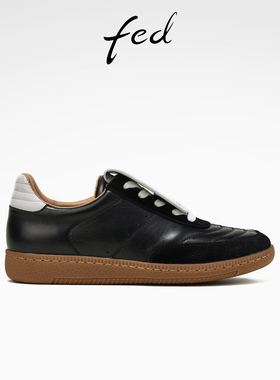 fed翻盖板鞋春季新款女鞋真皮休闲鞋黑色防滑德训鞋女S0112-ZC728