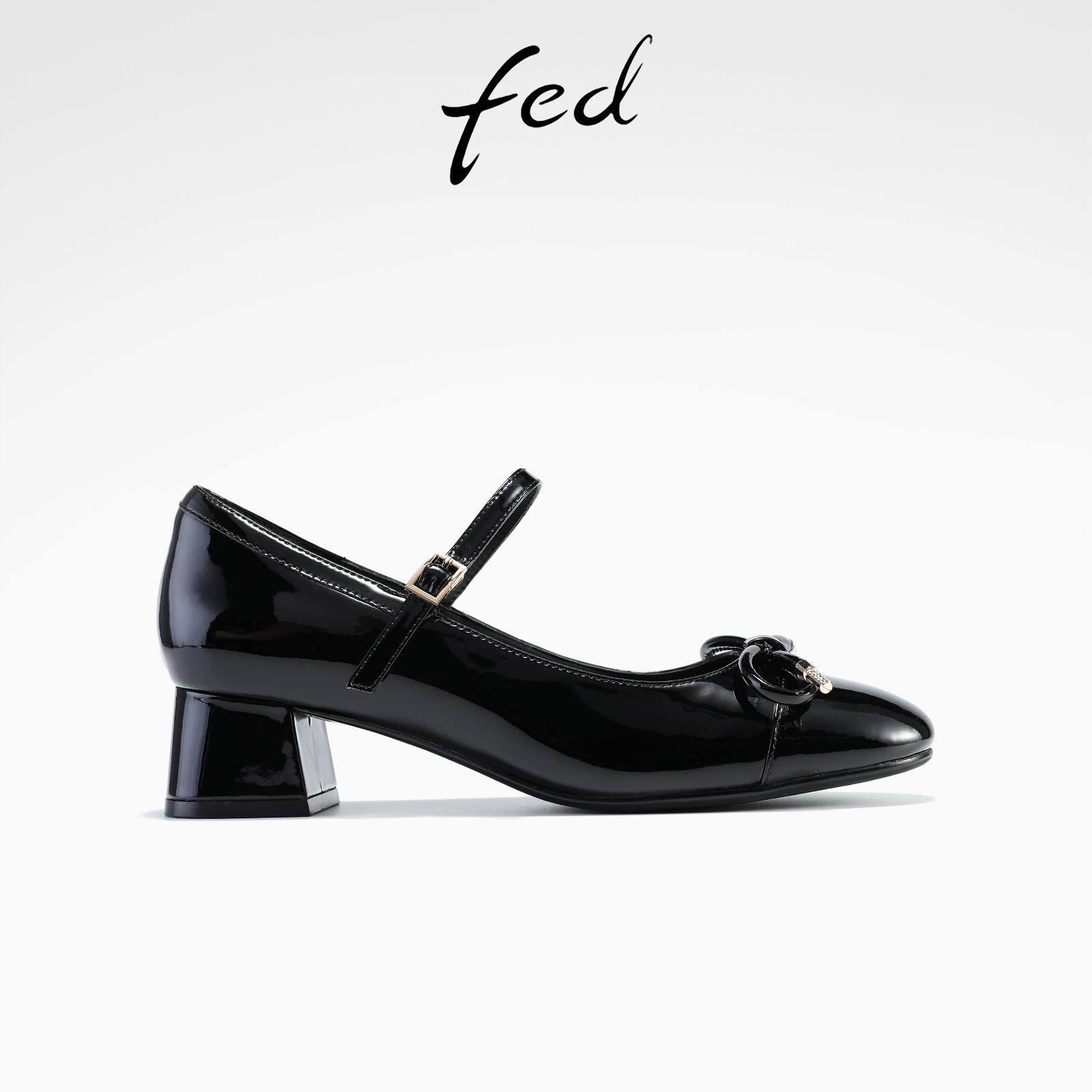 fed黑色小皮鞋春季新款女鞋圆头玛丽珍鞋浅口单鞋女款S1118-YA961