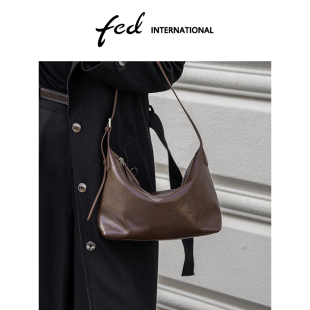 fed牛二层皮女包舒适百搭HOBO包斜挎包单肩包腋下小方包BFA9082A