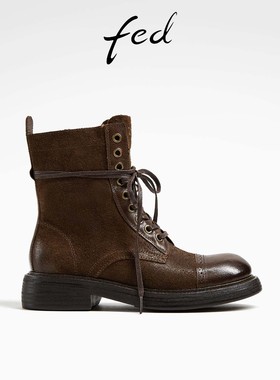 fed厚底骑士靴秋季新款女靴美拉德马丁靴拼接短靴女D0907-ZCA650