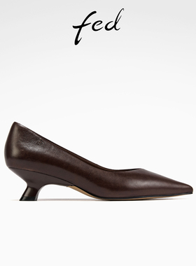 fed低跟单鞋秋季新款女鞋V口羊皮高跟鞋气质通勤鞋女S0820-ZCA513