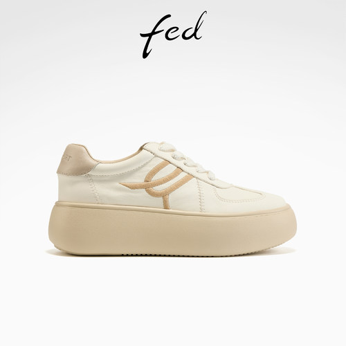 fed瓷径微痕休闲鞋春季新款女鞋厚底板鞋真皮软底德训鞋女YAC183