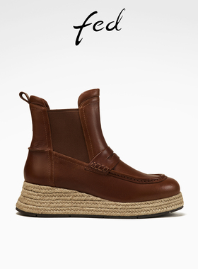 fed厚底短靴冬季新款女靴真皮烟筒靴复古时装靴女D1029-ZFA162