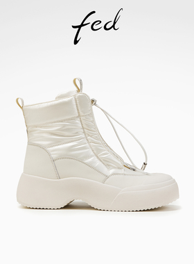 fed白色雪地靴冬季新款女靴加厚短靴增高保暖棉鞋女D1220-ZCB785