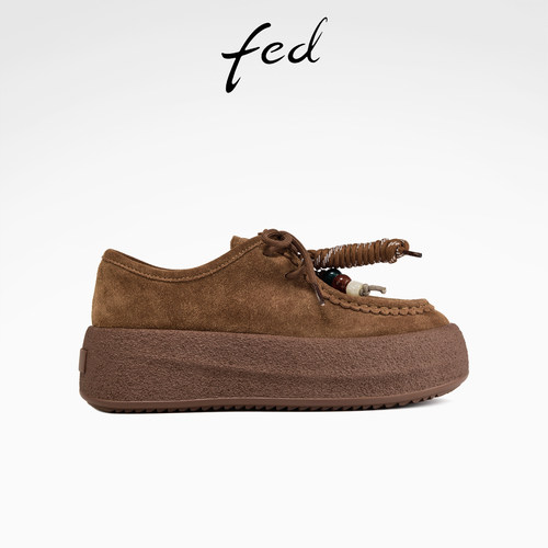 fed复古袋鼠鞋秋季新款女鞋串珠厚底鞋舒适乐福单鞋女S0823-YA100