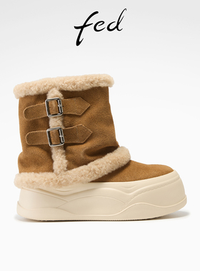 fed复古雪地靴冬季新款女靴厚底短靴加厚毛毛棉靴女S1118-ZCA732