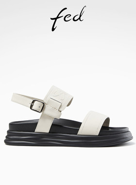 fed一字带凉鞋夏季新款女鞋简约压花增高厚底凉鞋女款R0724-ZF157