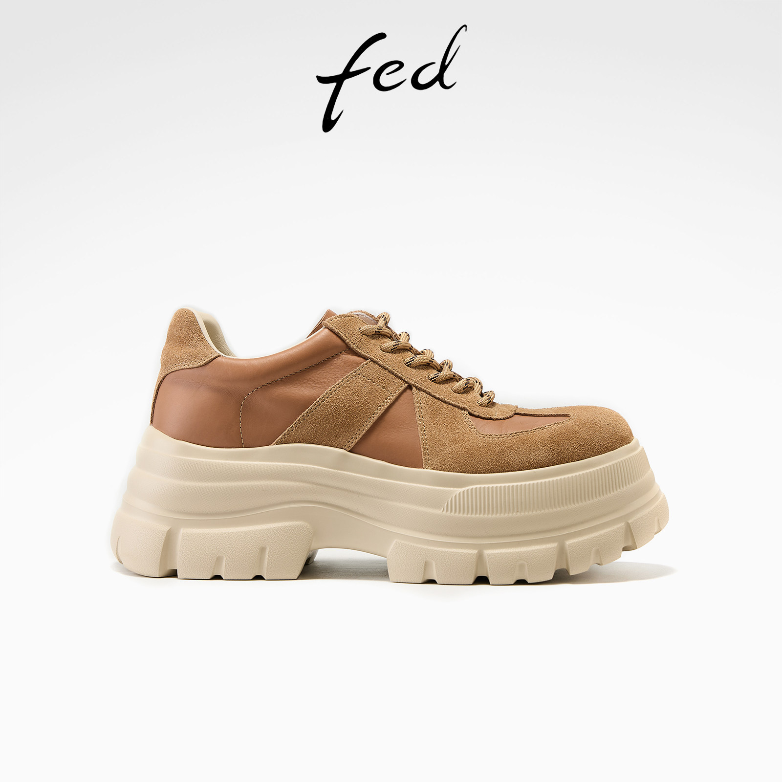 fed棕色牛皮厚底大头鞋女