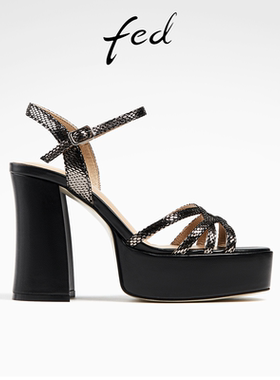 fed露趾罗马凉鞋夏季新款女鞋一字扣带粗跟高跟凉鞋女D0420-YA929