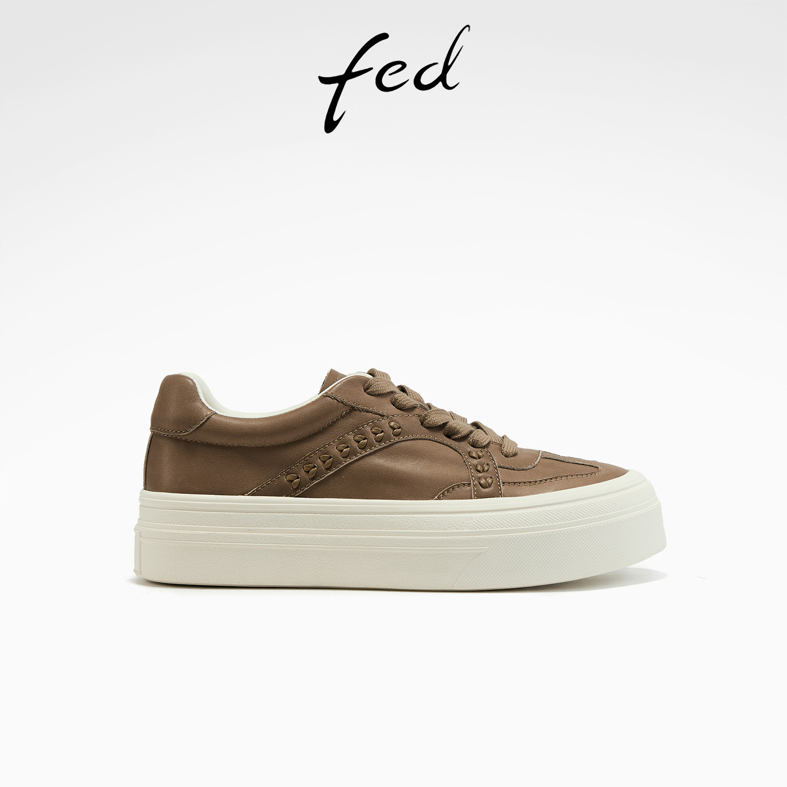 fed增高板鞋春季新款女鞋拿铁云步休闲鞋简约真皮厚底鞋女款ZC311