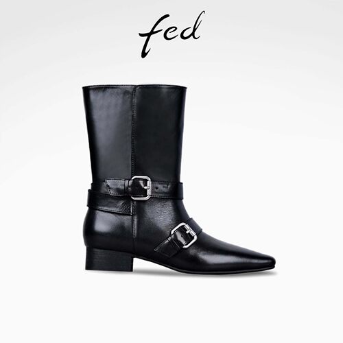 fed尖头时装靴冬季新款女靴粗跟西部靴皮带扣短靴女S1018-DD0255