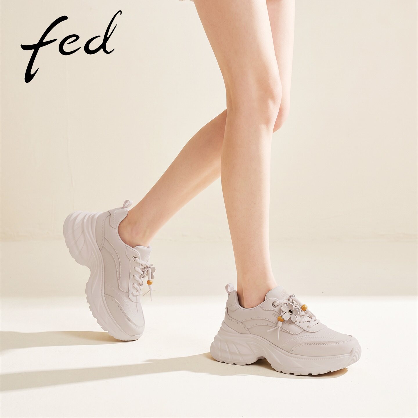 fed杏色老爹鞋增高秋季新款女鞋