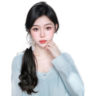 佳丽仟丝假发辫马尾女仿真发微卷长发抓夹低侧马尾新中式假发辫子