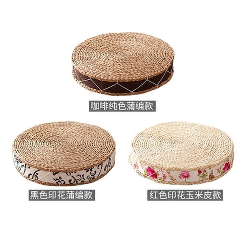 传统草编蒲团坐垫圆形y坐垫榻榻米坐垫拜K佛打坐地板坐垫花边坐垫