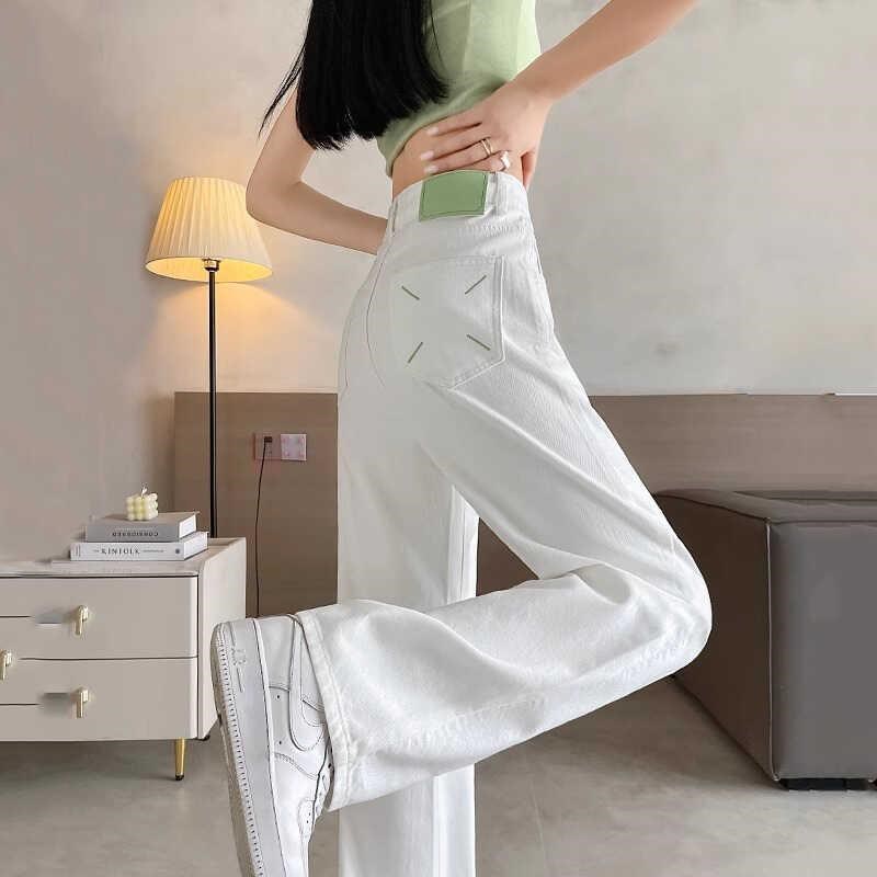 白色直筒牛仔裤i女夏季薄款2024新款爆款高腰宽松垂感小个子阔腿