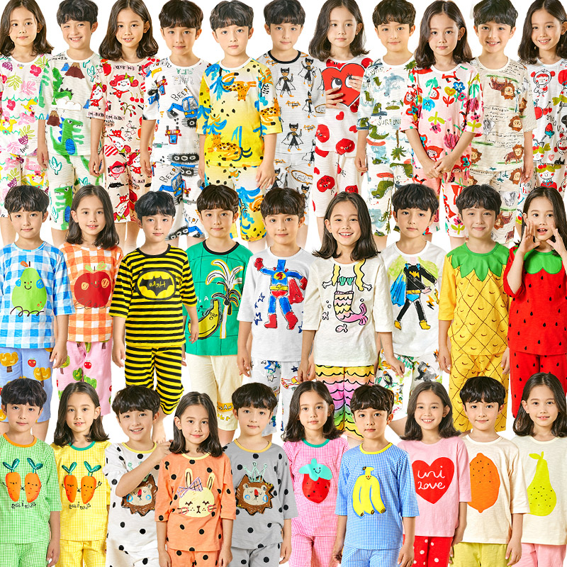 儿童睡衣夏季薄款男童女童宝宝z空调冰丝竹节棉家居服纯棉内衣套