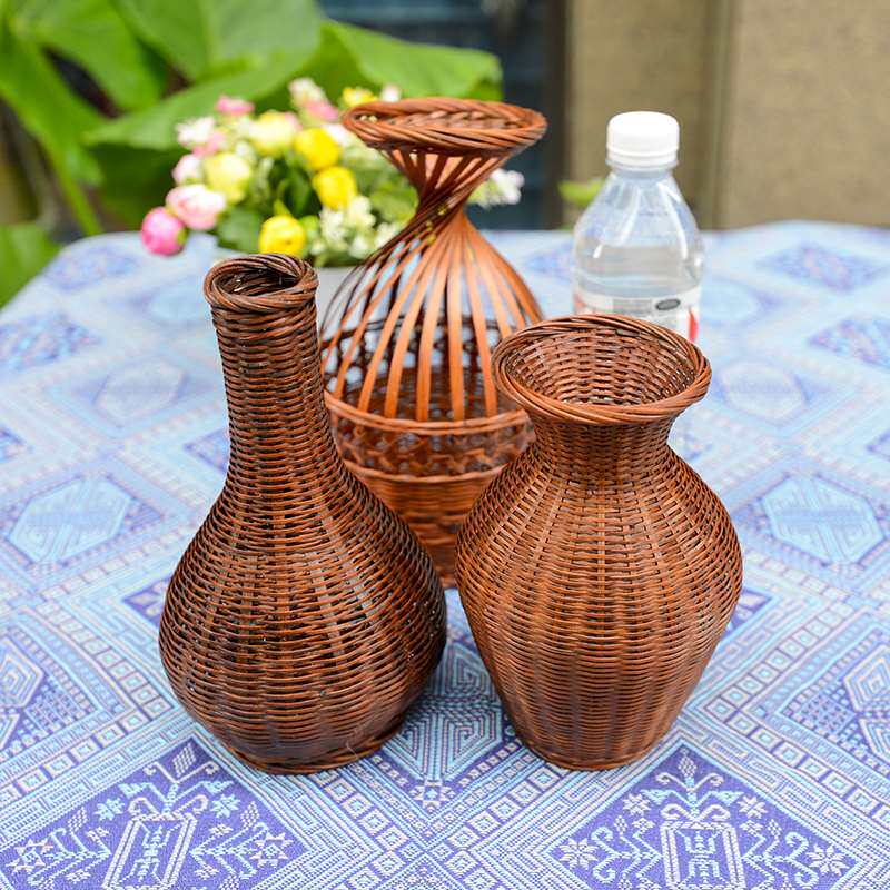 广西壮族工艺品 民间手工竹编复古怀旧竹花瓶 民族摆件道具装饰品