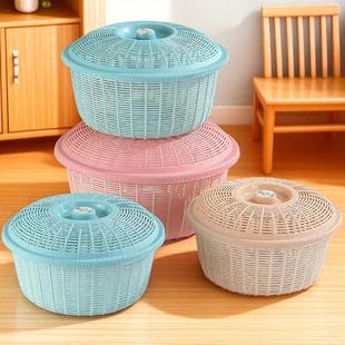 果蔬篮放洗菜碗筷带盖塑料桌面馒头筐收纳沥水篮碗筷篓 家用镂空装