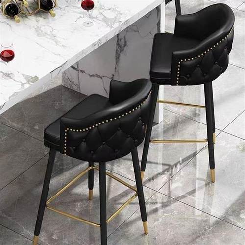 设计师轻奢感高脚椅升降旋转岛台酒吧凳子不锈钢靠背吧台椅子