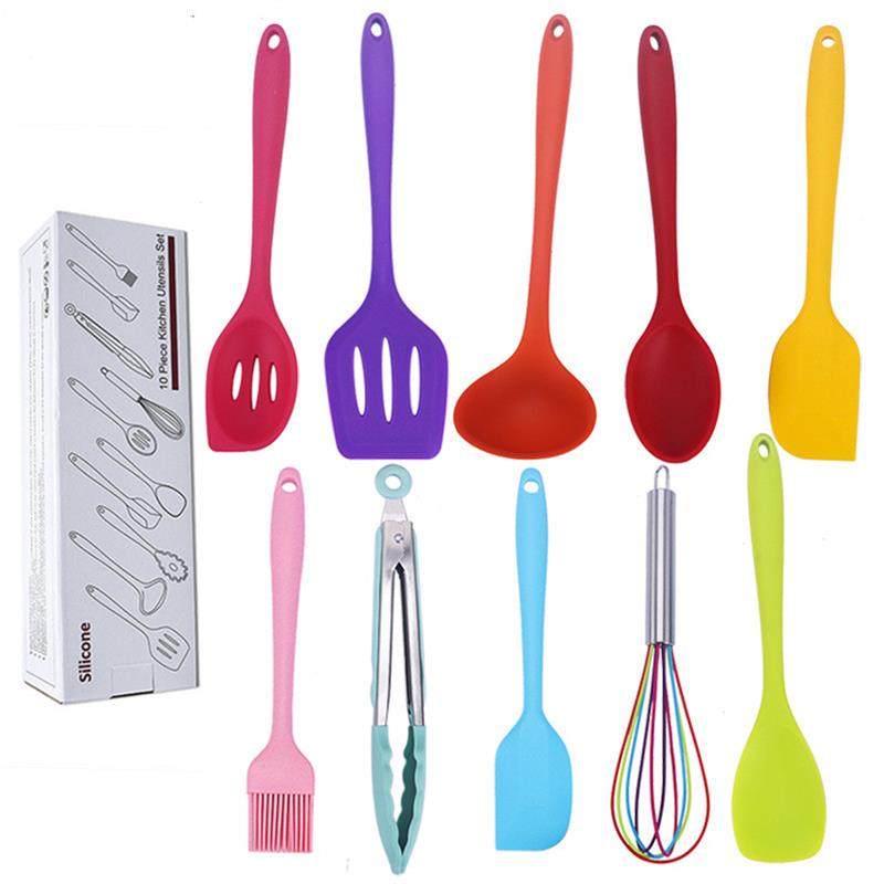 厂家彩色套装硅胶厨具10件套不粘锅硅胶厨具现货烹饪铲勺工具