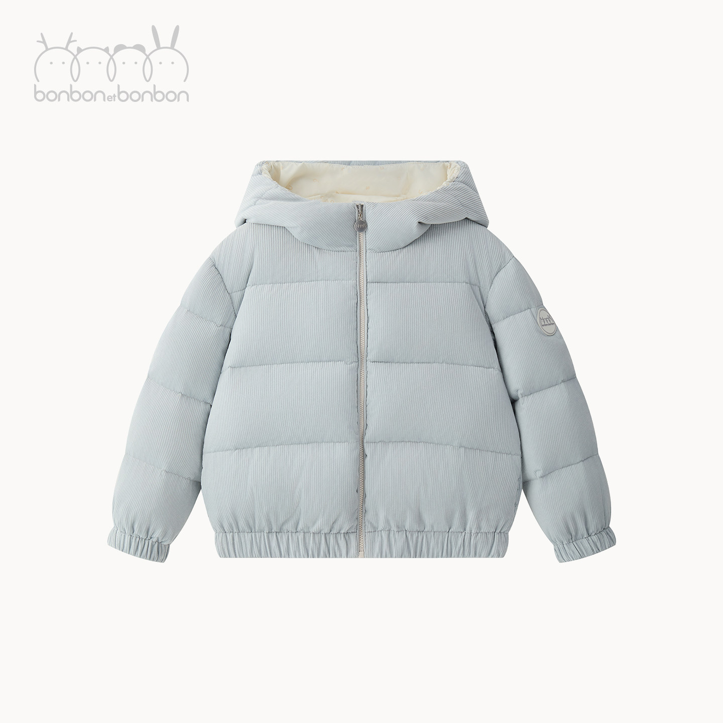 bonbon et bonbon儿童男浅灰蓝100%棉灯芯绒羽绒外套连帽设计