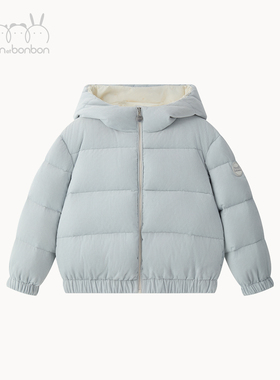 bonbon et bonbon儿童男浅灰蓝100%棉灯芯绒羽绒外套连帽设计