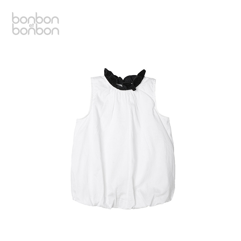 bonbon et bonbon衬衫女童纯棉法式浪漫感法意白花苞感无袖上衣上