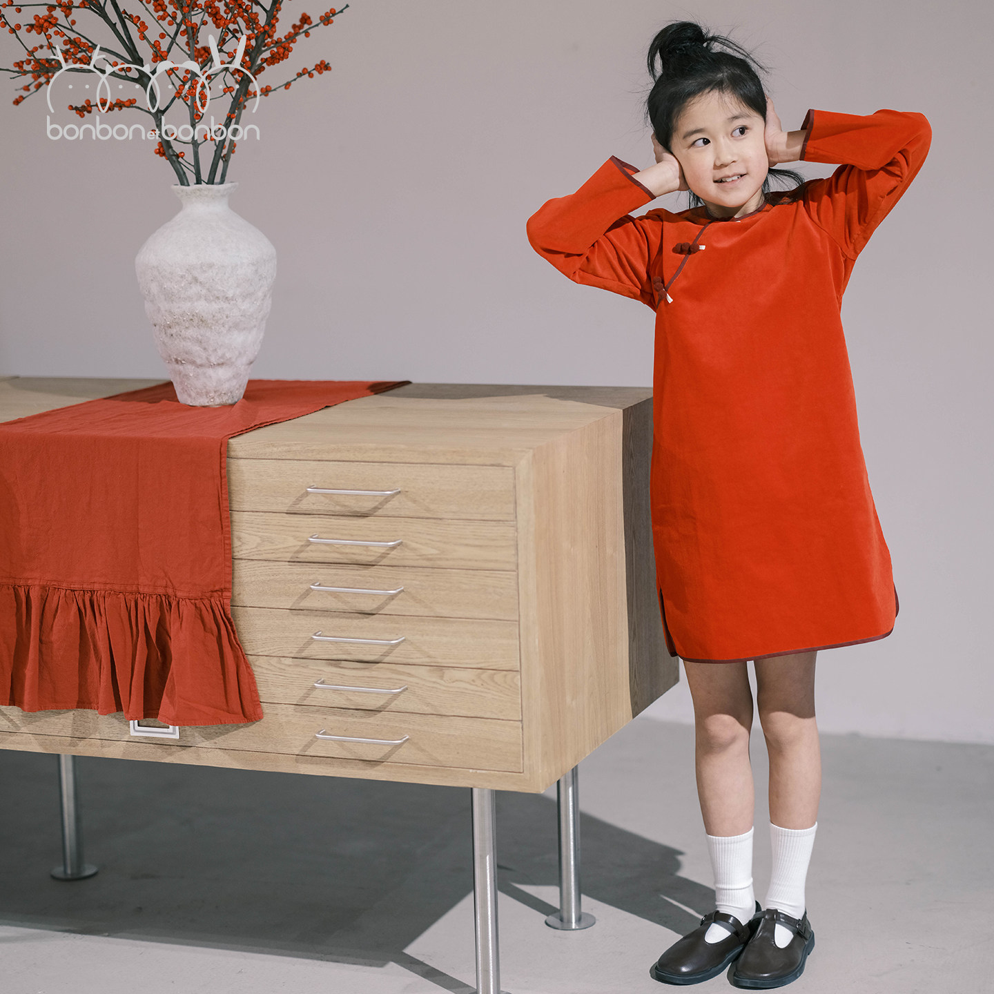 bonbon et bonbon糖葫芦系列儿童女唐装灯芯绒YANGUIFEI旗袍