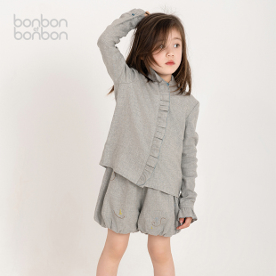 换季 bonbon衬衫 甄选 温软磨毛花边上衣格雷系莫奈灰 bonbon