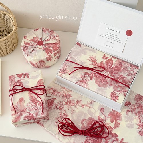 红色牡丹~高级感复古花卉雪梨纸新年情人节礼物包装纸打包装饰纸