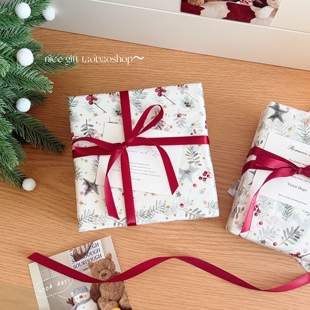 ins圣诞节氛围感礼品包装 饰 纸高颜值树莓松叶雪梨纸手工礼物值装