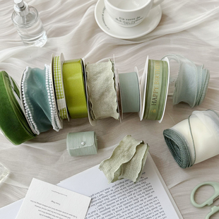 Nice 饰绑带鲜花花艺蝴蝶结丝带ins gift绿色系列温柔鱼尾纱礼物装