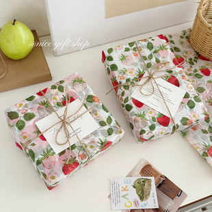 ins高颜值草莓礼物包装纸小清新雪梨纸花束包装内衬纸diy打包材料