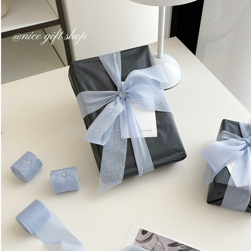 Nice Gift~ins高级感黑色礼物包装纸套餐材料蓝色闪光丝带送男友