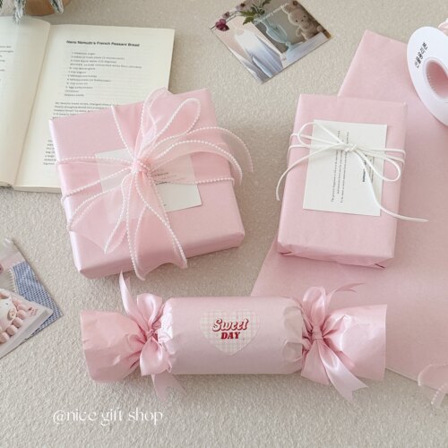 送女友的礼物！浪漫粉色系珠光雪梨纸节日礼品包装纸情人节花艺纸