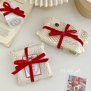 蜂窝纸diy新年礼物包装 新年红色丝绒丝带礼物包装 材料 gift Nice