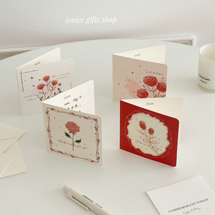 纪念日感谢贺卡手写祝福语表白卡片 ins复古贺卡信封套装 四款 一套