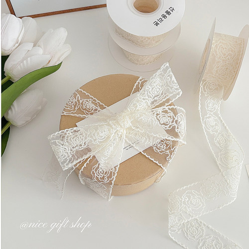 温柔玫瑰蕾丝丝带~ins法式刺绣蕾丝绑带diy装饰礼物蛋糕花束织带